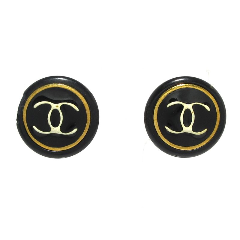 Chanel Earring Black X White X Gold Here Mark