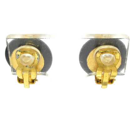 Chanel Earring Black X White X Gold Here Mark