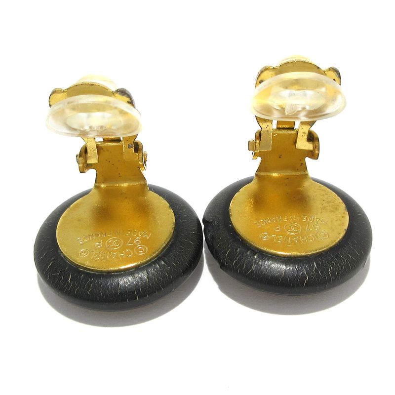 Chanel Earring Black X White X Gold Here Mark