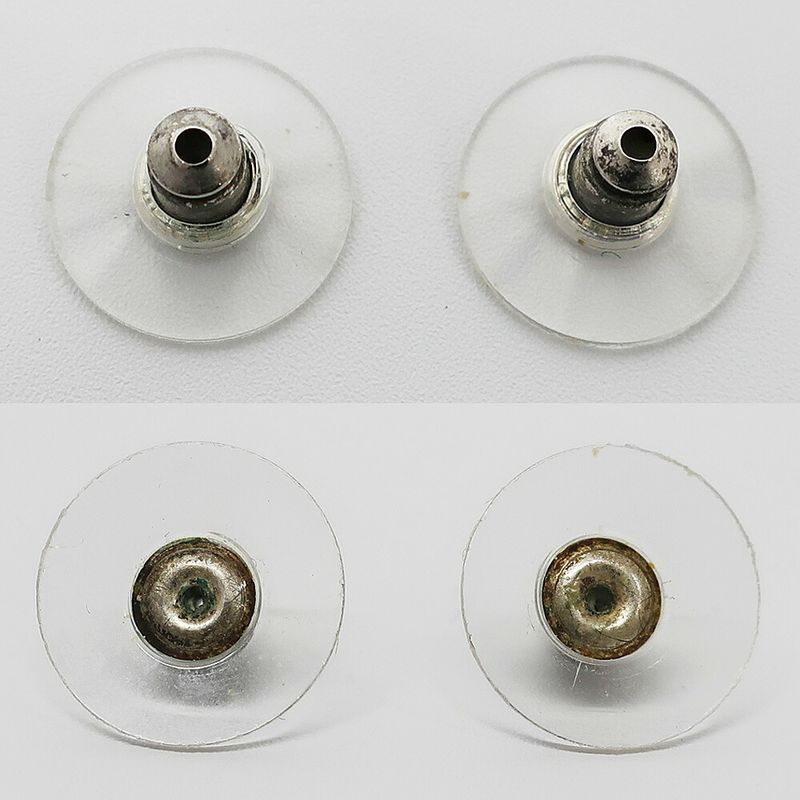 Chanel Earrings Ribbon Coco Mark Pair Silver Rhinestone Plated