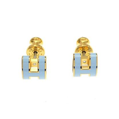 Hermes Earrings Pop Ash Mini Pair Light Blue Gold Hardware Jewelry -