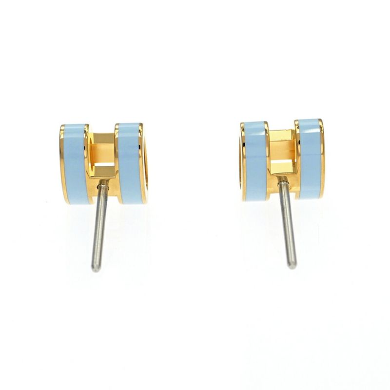 Hermes Earrings Pop Ash Mini Pair Light Blue Gold Hardware Jewelry -