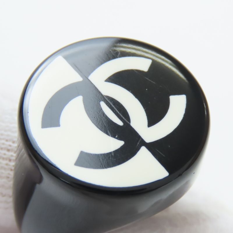 Chanel Ring Coco Mark Plastic Black White Accessory 05p Bicolor Ladies Women