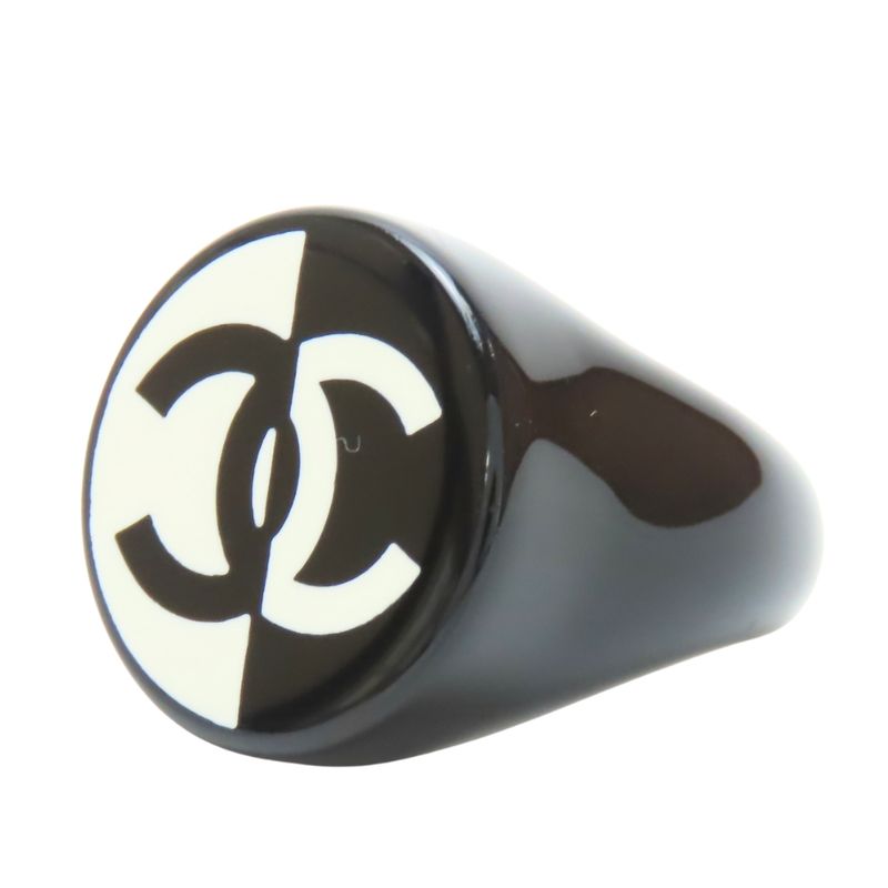 Chanel Ring Coco Mark Plastic Black White Accessory 05p Bicolor Ladies Women