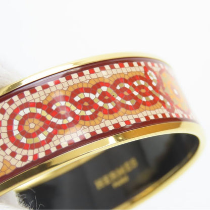 Hermes Bangle Enamel GM Mosaic Pattern Metal Red Gold Cloisonne Bracelet