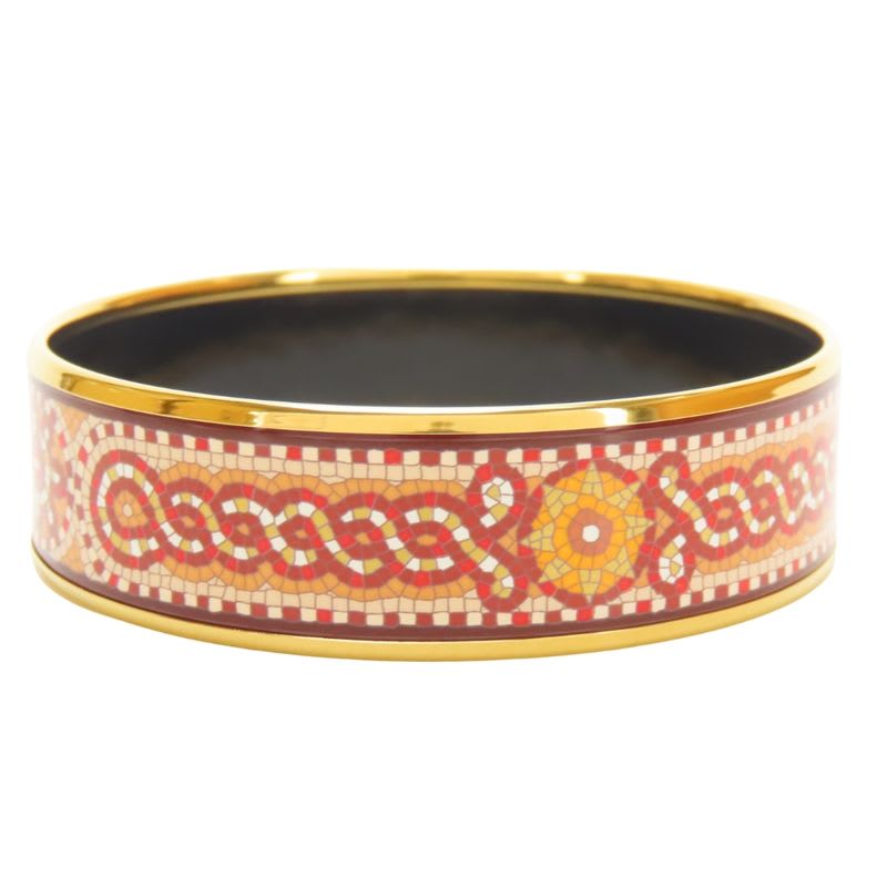 Hermes Bangle Enamel GM Mosaic Pattern Metal Red Gold Cloisonne Bracelet