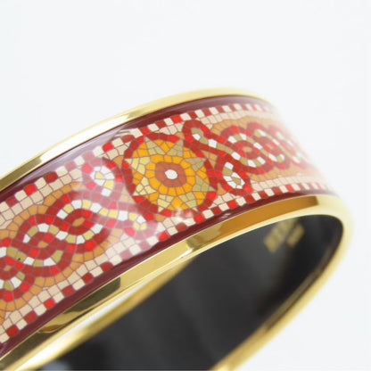Hermes Bangle Enamel GM Mosaic Pattern Metal Red Gold Cloisonne Bracelet