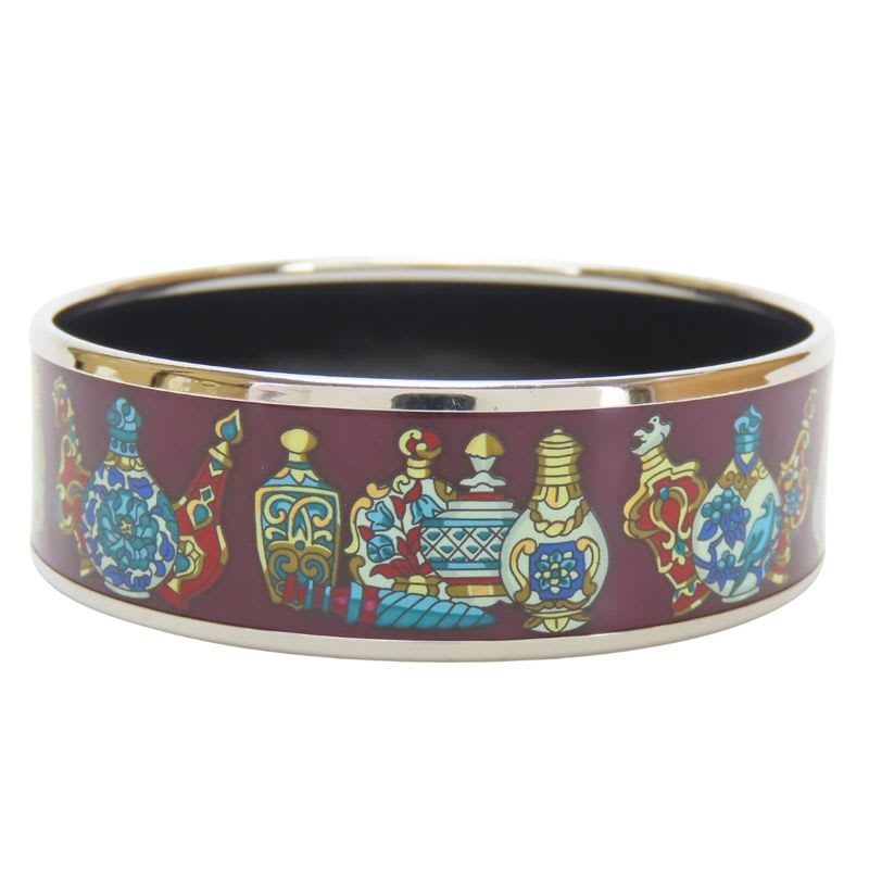 Hermes Bangle Enamel GM Perfume Bottle Metal Wine Red Multicolor Silver