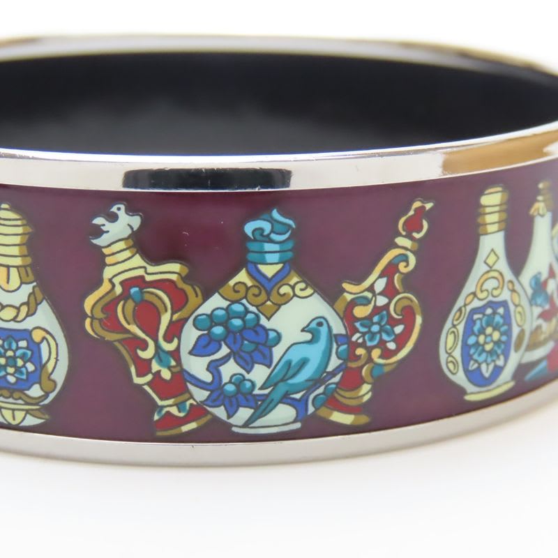 Hermes Bangle Enamel GM Perfume Bottle Metal Wine Red Multicolor Silver