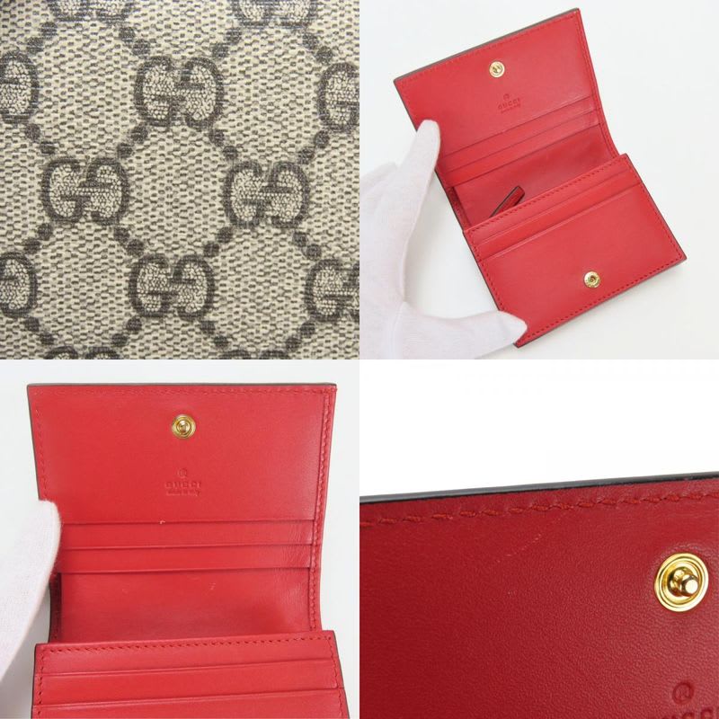 Gucci Bifold Wallet Bosco GG Supreme Canvas Beige Pink Red Compact Patch