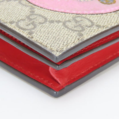 Gucci Bifold Wallet Bosco GG Supreme Canvas Beige Pink Red Compact Patch