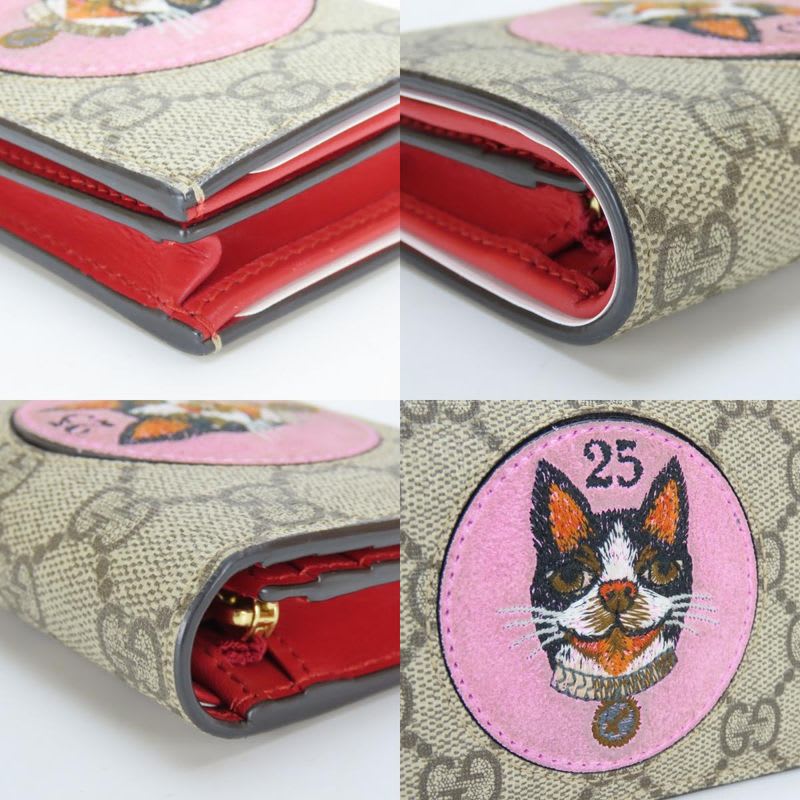 Gucci Bifold Wallet Bosco GG Supreme Canvas Beige Pink Red Compact Patch