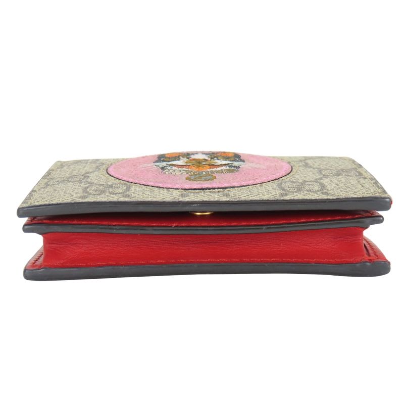 Gucci Bifold Wallet Bosco GG Supreme Canvas Beige Pink Red Compact Patch