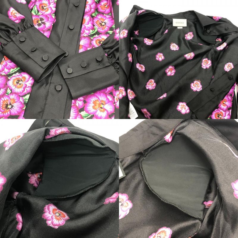 Gucci Long Sleeve Shirt Ribbon Flower Shirt 722304 Silk Black