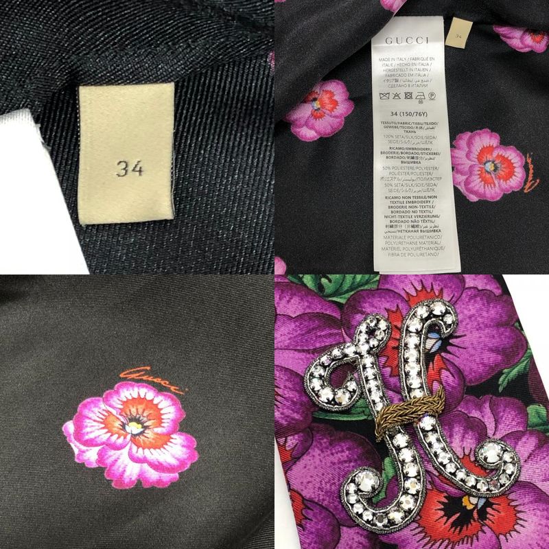 Gucci Long Sleeve Shirt Ribbon Flower Shirt 722304 Silk Black