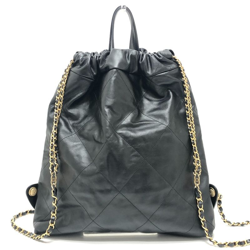 Chanel Backpack Sac 22 Chain As3313 Leather Black