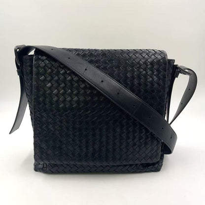 Bottega Veneta Intrecciato Leather Black Shoulder Bag Black