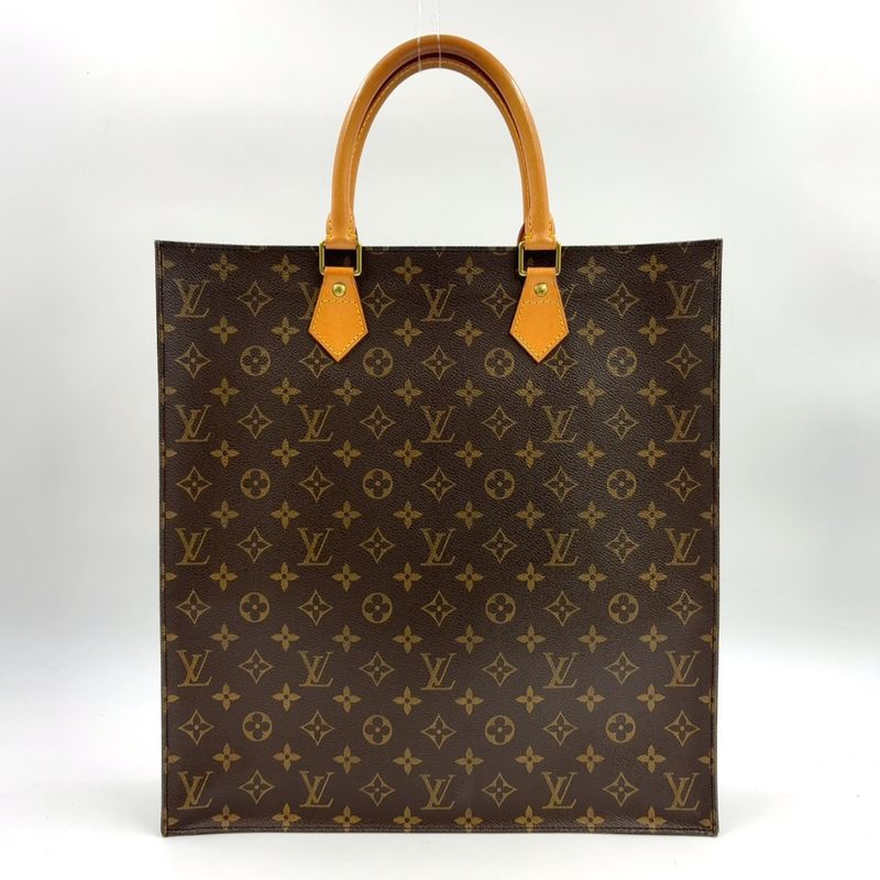 Louis Vuitton Sac Plastic Monogram Handbag Leather ×pvc Brown Tote Bag Gold