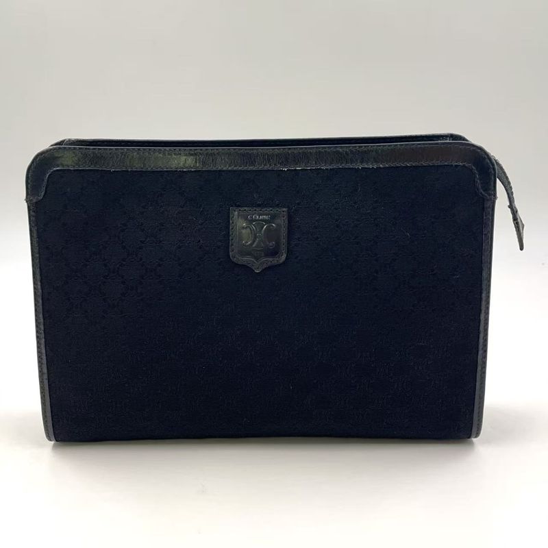 Celine Macadam Pattern Leather X Canvas Black Clutch Bag Gold