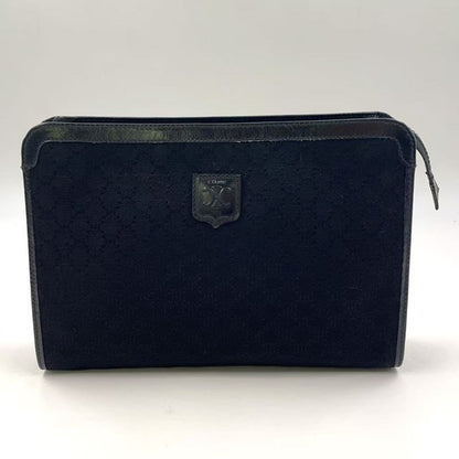 Celine Macadam Pattern Leather X Canvas Black Clutch Bag Gold