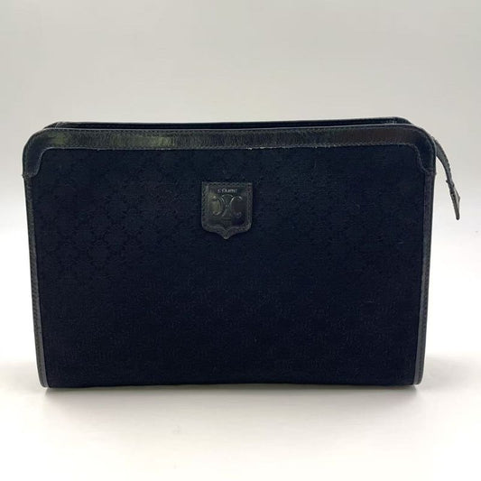 Celine Macadam Pattern Leather X Canvas Black Clutch Bag Gold