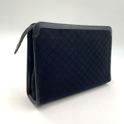 Celine Macadam Pattern Leather X Canvas Black Clutch Bag Gold