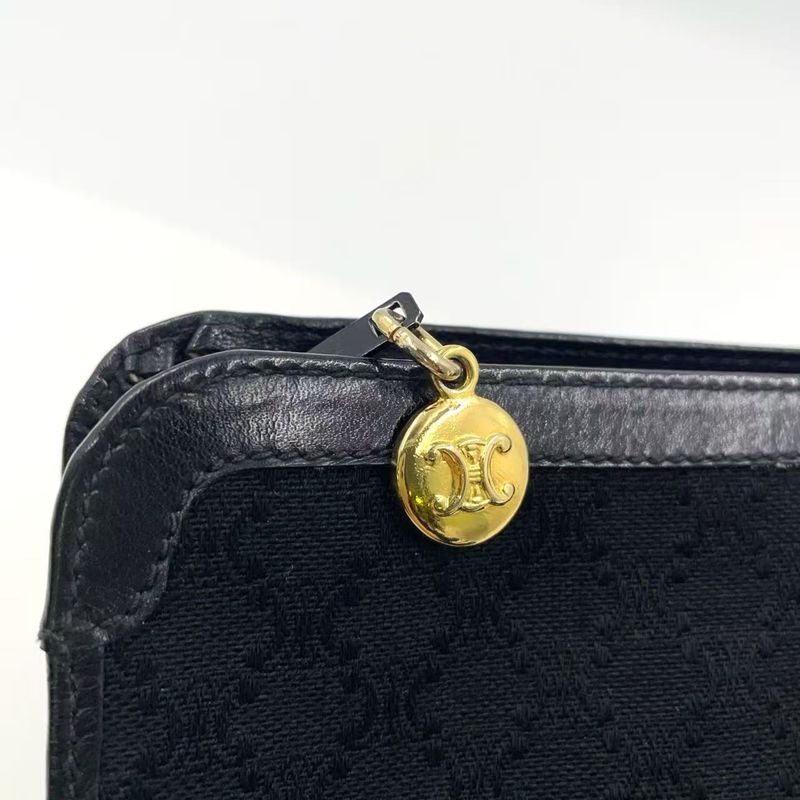 Celine Macadam Pattern Leather X Canvas Black Clutch Bag Gold