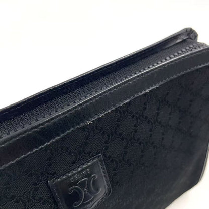 Celine Macadam Pattern Leather X Canvas Black Clutch Bag Gold