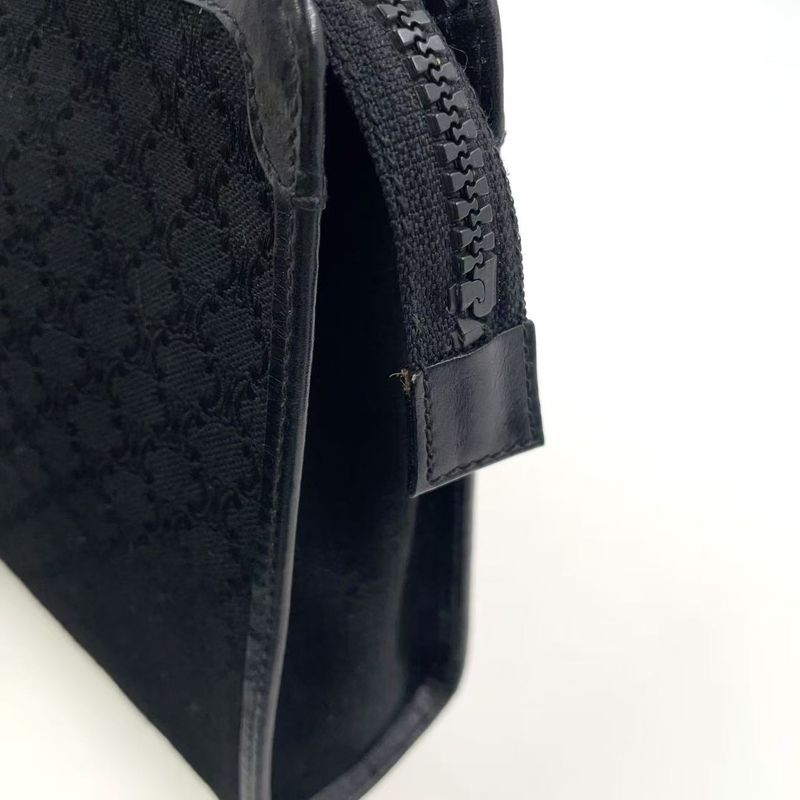 Celine Macadam Pattern Leather X Canvas Black Clutch Bag Gold