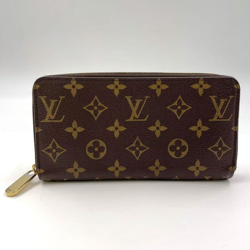 Louis Vuitton Zippy Wallet Monogram PVC Brown Round Zipper Long Wallet Gold