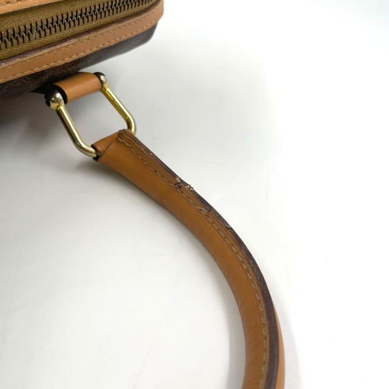 Celine Macadam Pattern Mini Leather X PVC Brown X Light Brown Boston Bag Gold