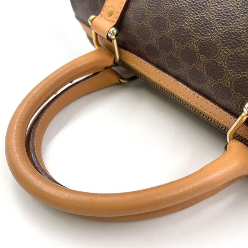 Celine Macadam Pattern Mini Leather X PVC Brown X Light Brown Boston Bag Gold