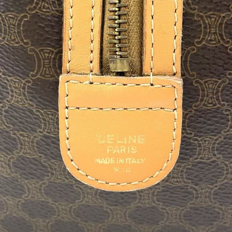 Celine Macadam Pattern Mini Leather X PVC Brown X Light Brown Boston Bag Gold