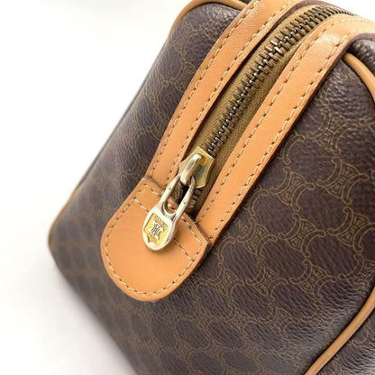 Celine Macadam Pattern Mini Leather X PVC Brown X Light Brown Boston Bag Gold