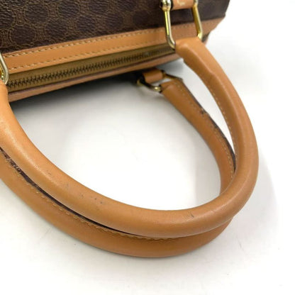 Celine Macadam Pattern Mini Leather X PVC Brown X Light Brown Boston Bag Gold