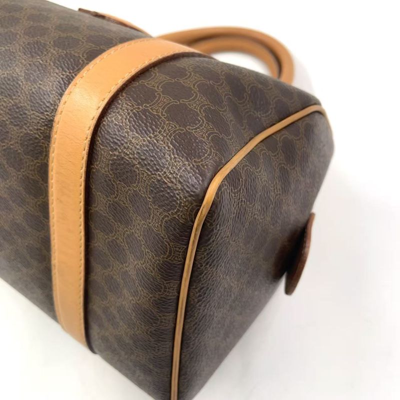 Celine Macadam Pattern Mini Leather X PVC Brown X Light Brown Boston Bag Gold