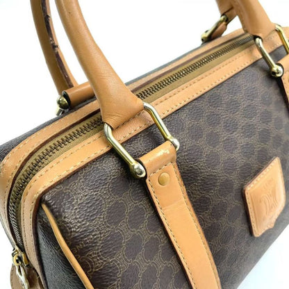 Celine Macadam Pattern Mini Leather X PVC Brown X Light Brown Boston Bag Gold