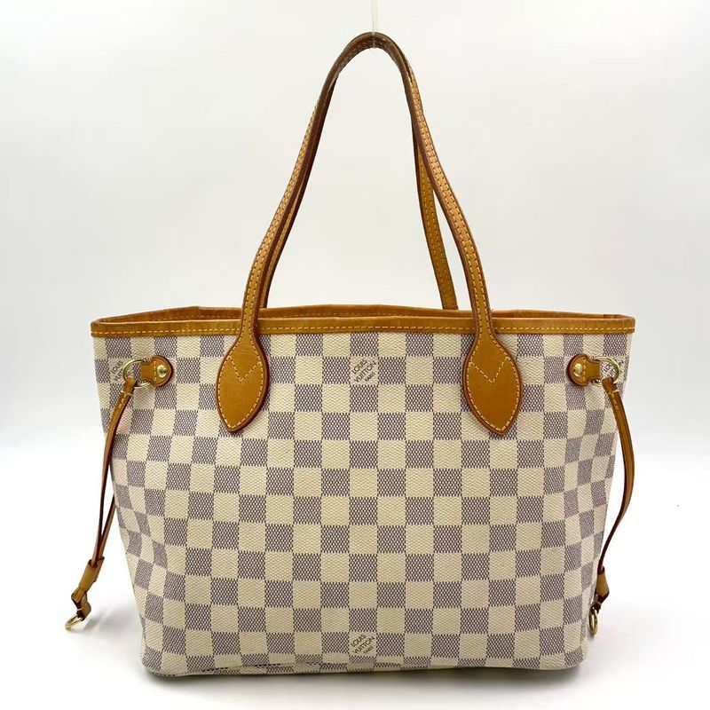 Louis Vuitton Neverfull PM Damier Azure Damier Azure Leather ×pvc White Tote