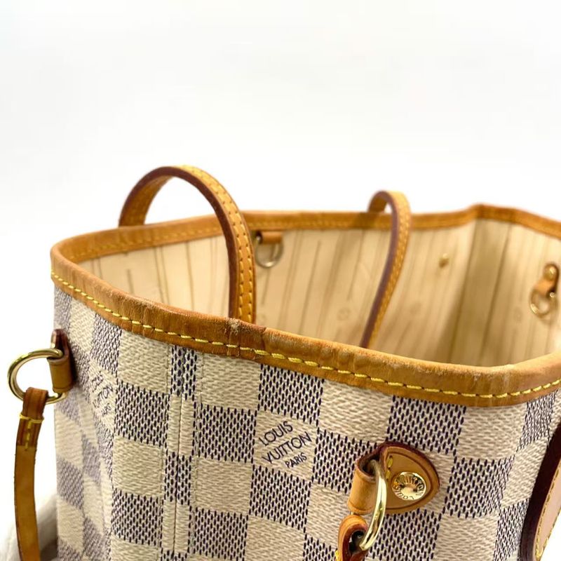 Louis Vuitton Neverfull PM Damier Azure Damier Azure Leather ×pvc White Tote
