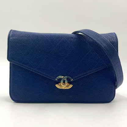 Chanel Matelasse Half Coco Serial Number 25 Leather X Calf Navy Shoulder Bag