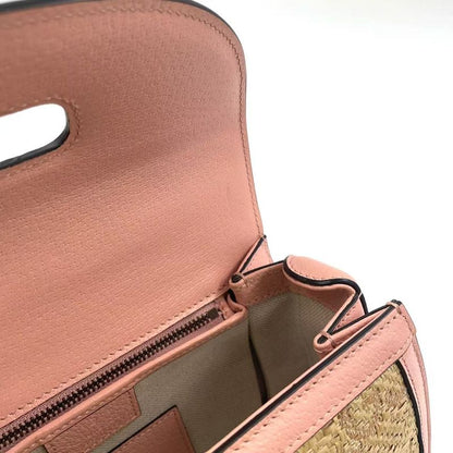 Gucci Jumbo GG Bamboo 2way Shoulder Leather X Raffia Handbag Gold