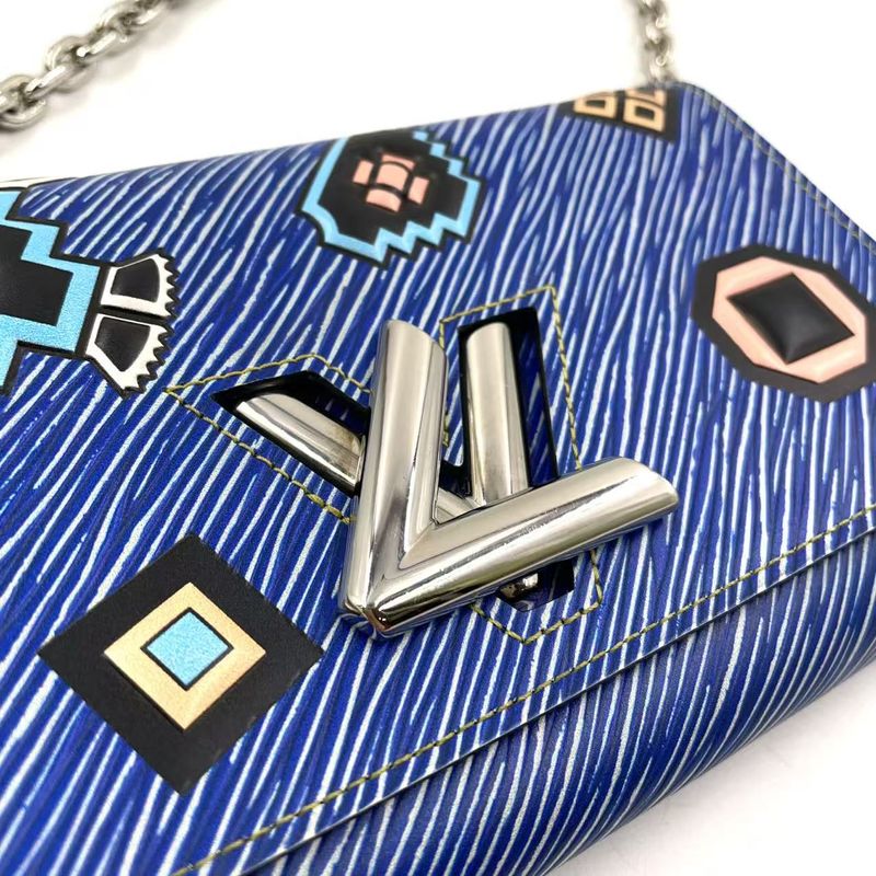 Louis Vuitton Twist PM Epi Denim Leather Chain Wallet Leather Blue X Multicolor