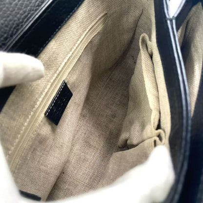 Gucci Interlocking G 2way Leather Black Shoulder Bag Gold