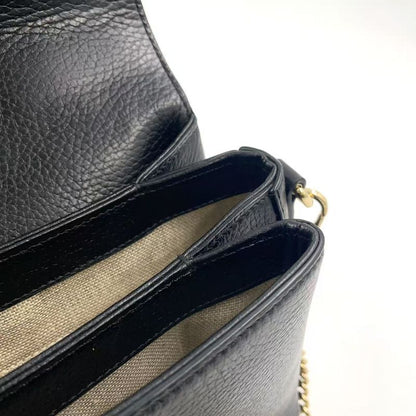 Gucci Interlocking G 2way Leather Black Shoulder Bag Gold