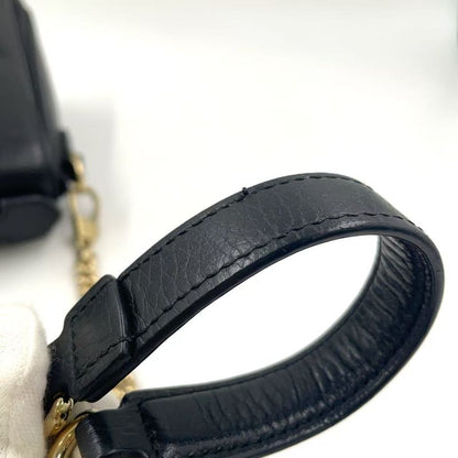 Gucci Interlocking G 2way Leather Black Shoulder Bag Gold