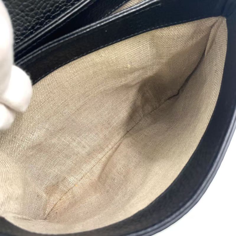 Gucci Interlocking G 2way Leather Black Shoulder Bag Gold