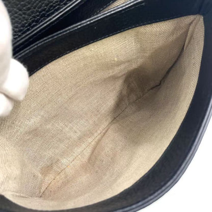 Gucci Interlocking G 2way Leather Black Shoulder Bag Gold
