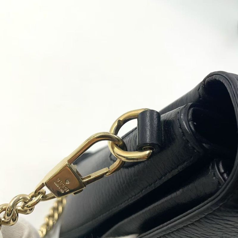 Gucci Interlocking G 2way Leather Black Shoulder Bag Gold