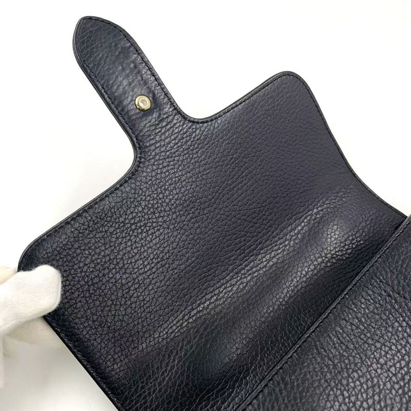 Gucci Interlocking G 2way Leather Black Shoulder Bag Gold