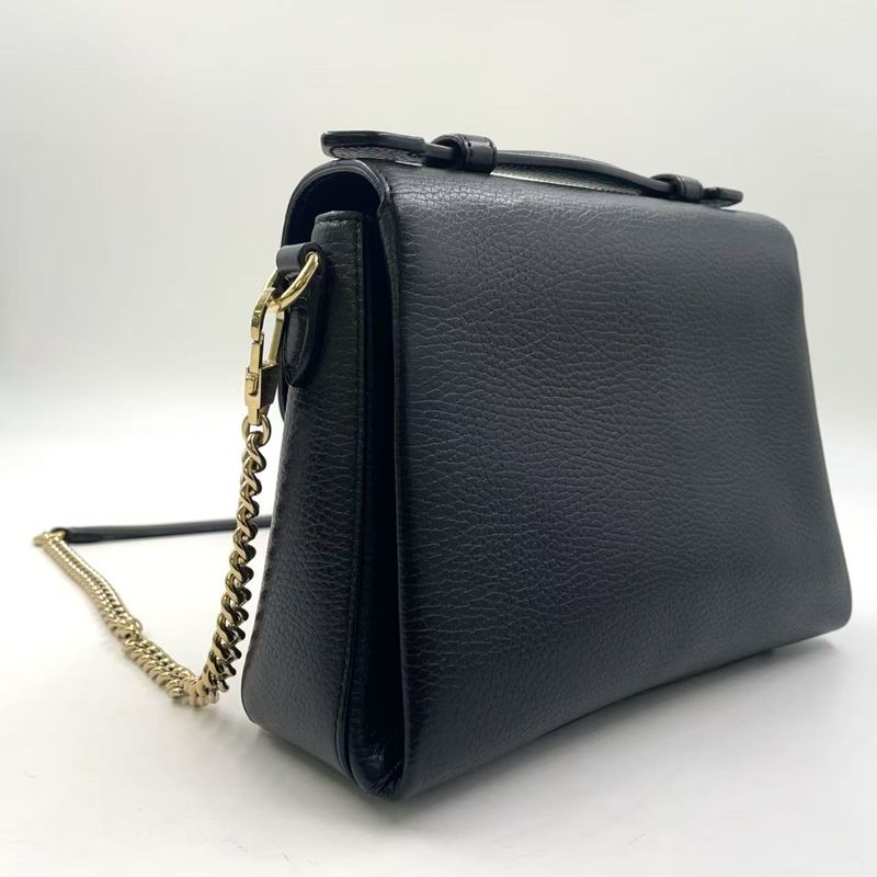 Gucci Interlocking G 2way Leather Black Shoulder Bag Gold